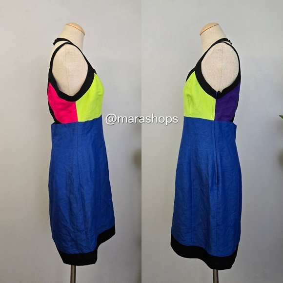 Vintage 90’s Ashley Brooke Cutout Colorblock Linen Mini Dress - Picture 2 of 12